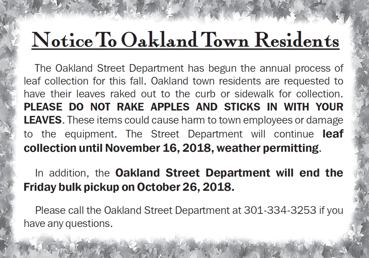 Oakland Town Notice - 2018